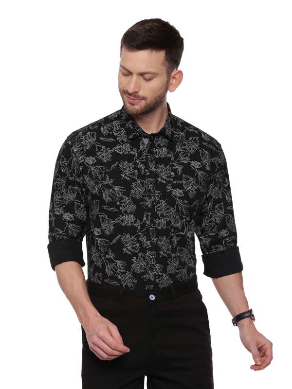 Black Semi Casual Regular Mens tailored Printed shirt