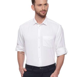 White Semi Casual Regular tailored corduroy shirt