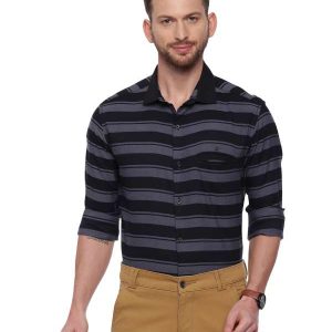 Black Semi Casual Regular tailored Striped shirt