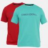Green And Maroon Crewneck Typographic Printed T-Shirt Combo