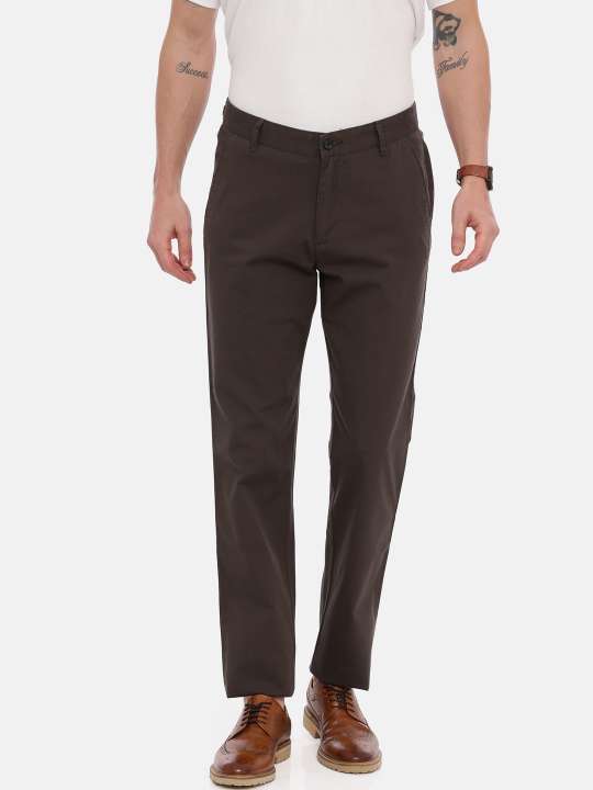 Brown Tapered Solid Chinos Trouser