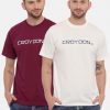 Wine And Off White Crewneck Typographic Printed T-Shirt Combo