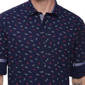 Navy Blue Semi Casual Regular tailored Printed shirt