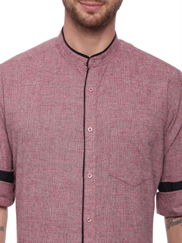 Red Semi Casual Mandarin tailored shirt with Mandarin Collar