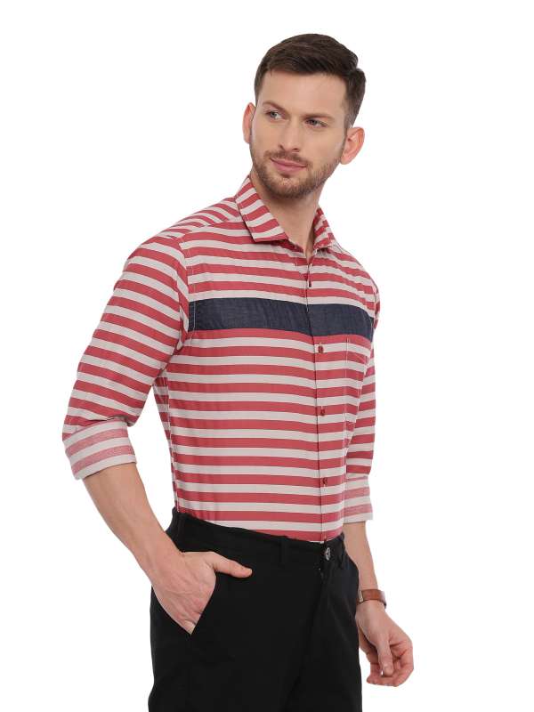 Red Semi Casual Regular tailored Striped shirt