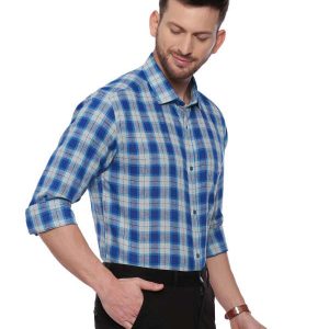 Blue SemiCasual Regular tailored checkered shirt