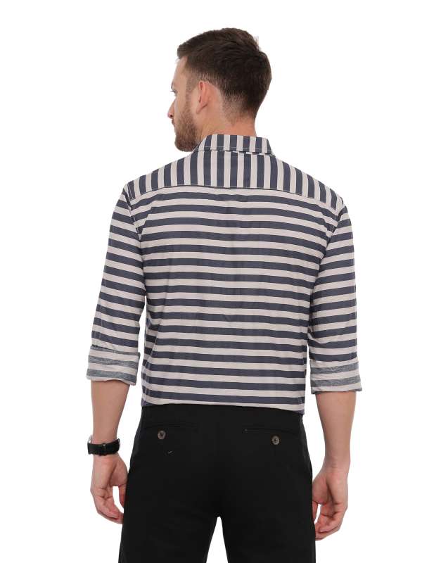 Grey Semi Casual Regular tailored Striped shirt