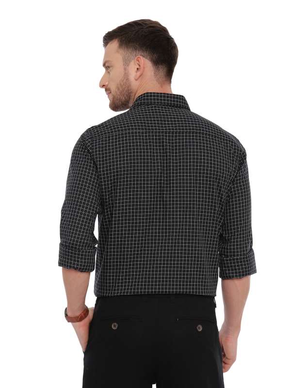 Black Formal Regular Mens tailored checkered shirt