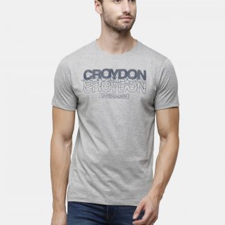 Grey Crewneck T-Shirt Union Jack Chest Print Croydon UK