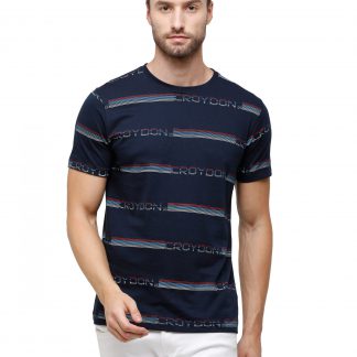 Navy Crewneck T-Shirt Striped Print Croydon UK