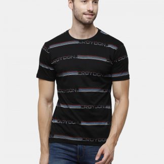 Black Crewneck T-Shirt Striped Print Croydon UK
