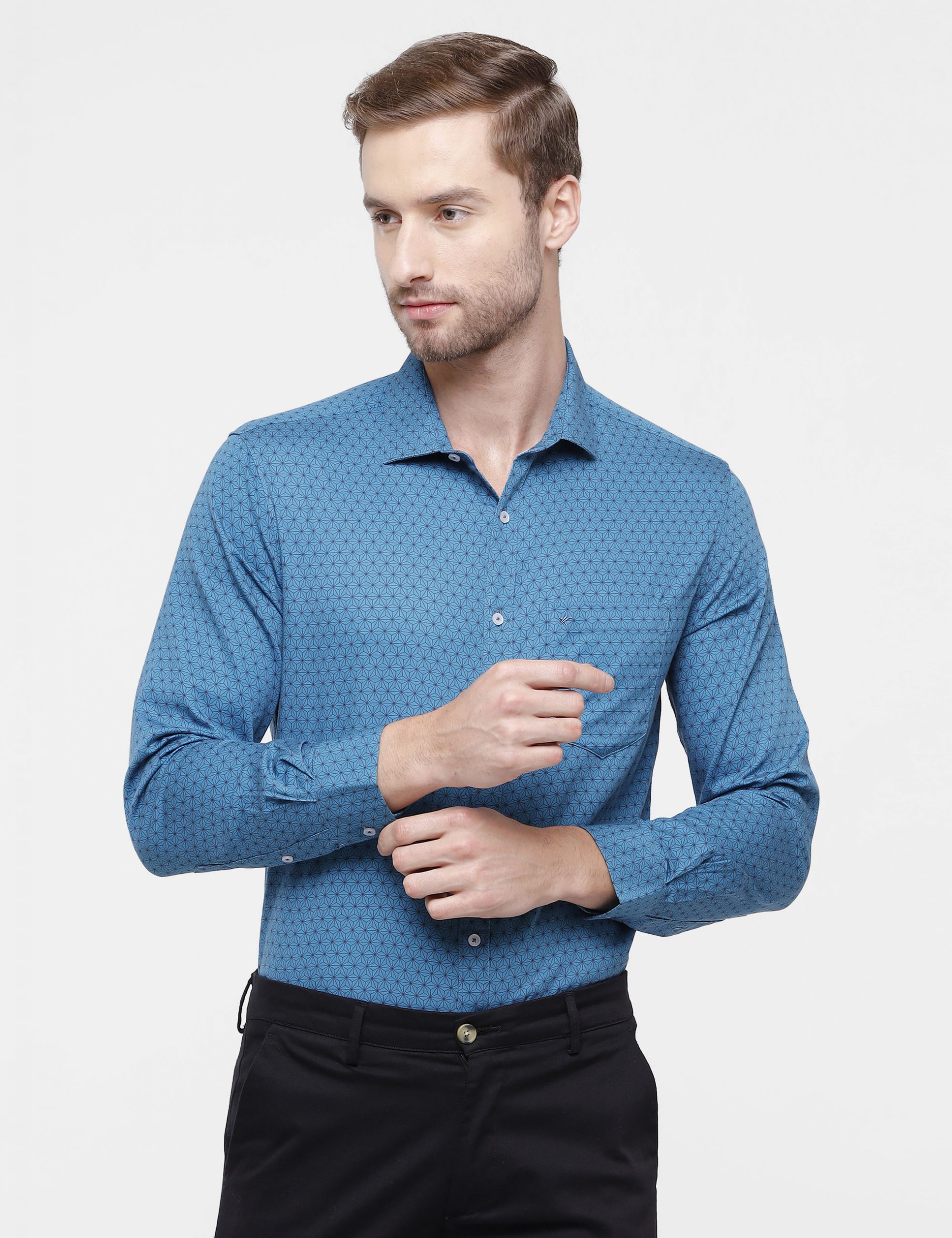 Blue Geometric Print Men’s Shirt – Croydon Fashions – Shirts and Trousers