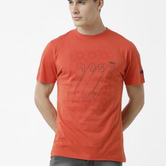 Geometric Pattern Print T-Shirt - Rust