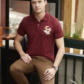 '57' Chest Print Polo Shirt- Burgundy