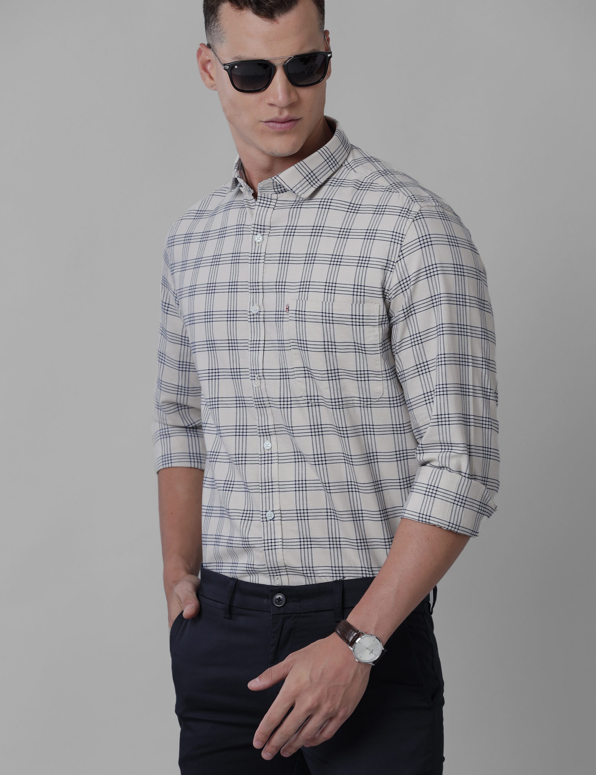 Croydon UK Men's beige semiformal plain shirt